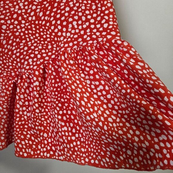 LIKE NEW SHEIN RED WHITE SPECKLED MIDI SKIRT RUFFLED BOTTOM SIZE SMALL - Picture 7 of 14